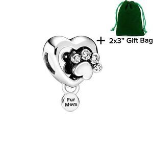 Paw & Heart, Fur Mom, Dog Lover Charm Bead | 925 Silver | Brand New